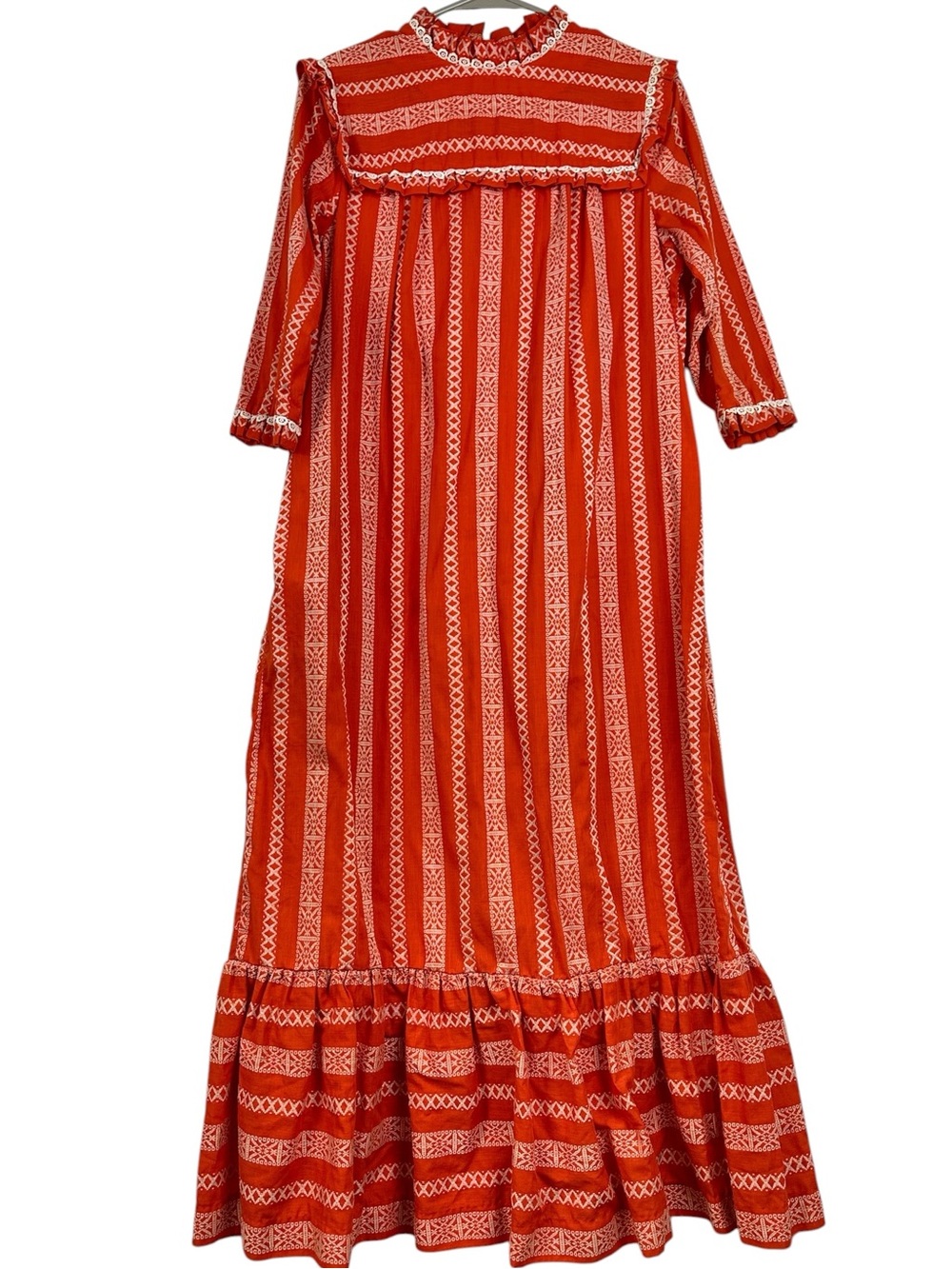 Vintage Richard Douglas Honolulu Orange Embroidered Ruffle Maxi Dress